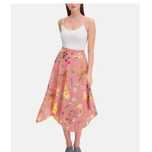 Calvin Klein Women Floral Striped Asymmetric Midi Skirt Red White